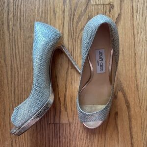 JIMMY CHOO | Luna glitter peep-toe stilettos champagne SIZE 39